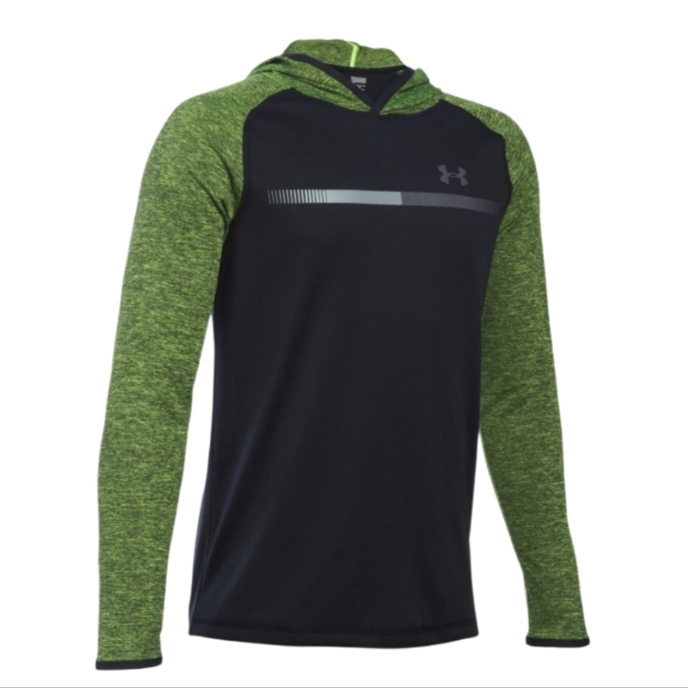 Under Armour Boys Tech Prototype Black & Green Athletic Hoodie Size YLG